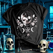 Summer Moon And Skull Black Short Sleeve T-shirt Harajuku style