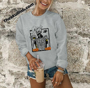 Women's Round Neck Long-sleeve Sweater, Skull Print *3 colors