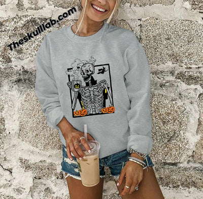 Women's Round Neck Long-sleeve Sweater, Skull Print *3 colors