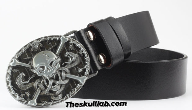 Skull Decor Belt Buckle, Pure Leather *6 Styles