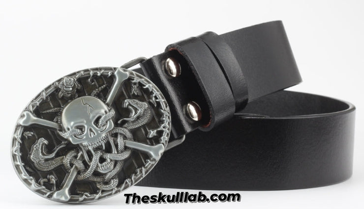 Skull Decor Belt Buckle, Pure Leather *6 Styles