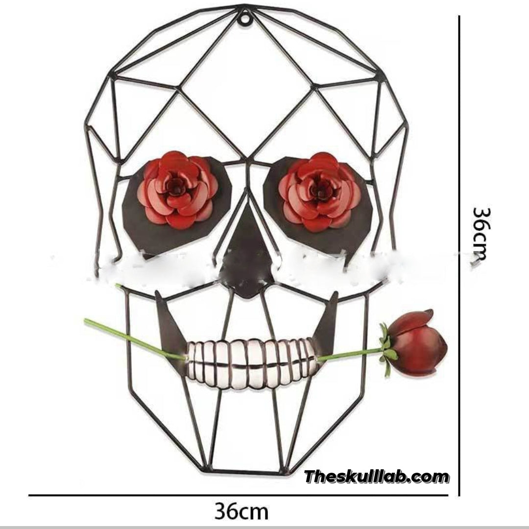 Modern 3D Wrought Iron Skull & Rose Wall Art Decor. Halloween or Anytime Creative Wall Art Sculpture For Home or Office
