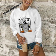 Women's Round Neck Long-sleeve Sweater, Skull Print *3 colors