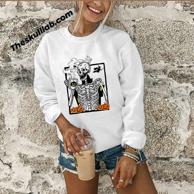 Women's Round Neck Long-sleeve Sweater, Skull Print *3 colors