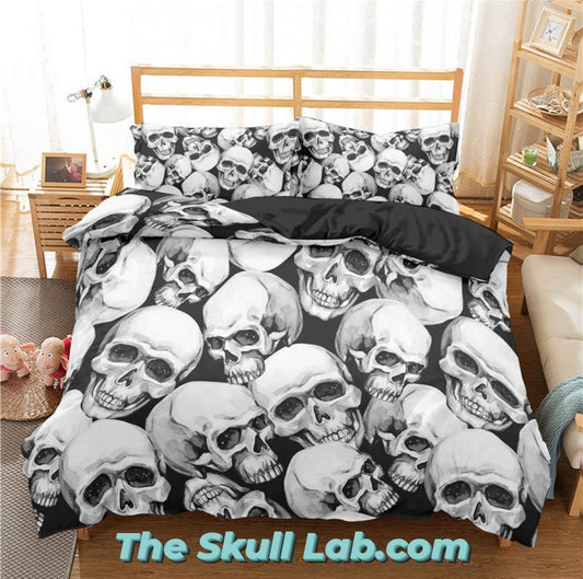 3D Blk & Wht Digital Printed Skull bedding