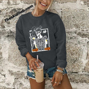 Women's Round Neck Long-sleeve Sweater, Skull Print *3 colors