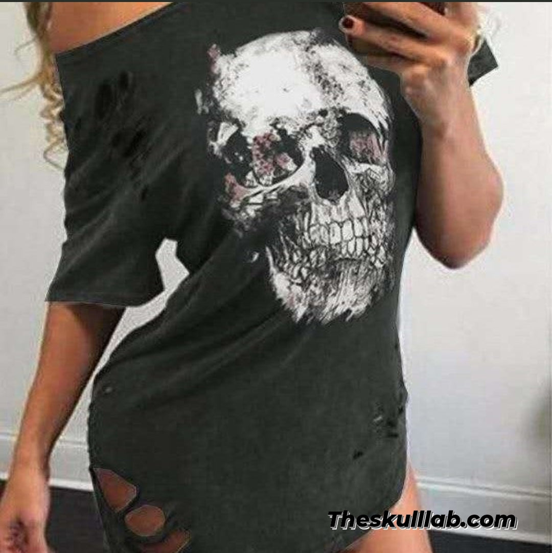 Autumn Loose Skull Printed T-shirt