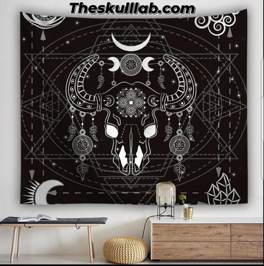 Dream-catcher Bull Skull Tapestry