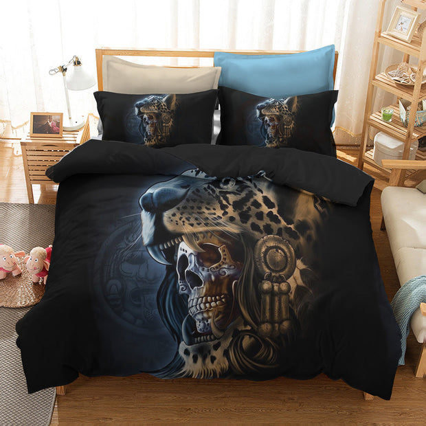 Skull in Native Mayan Headdress Bedding three piece