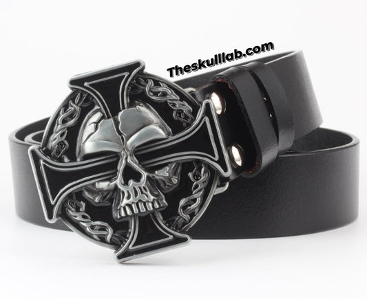 Skull Decor Belt Buckle, Pure Leather *6 Styles