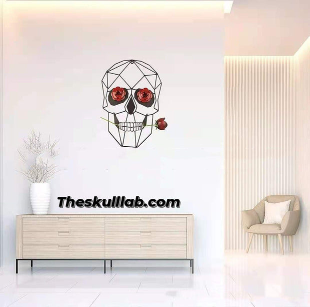 Modern 3D Wrought Iron Skull & Rose Wall Art Decor. Halloween or Anytime Creative Wall Art Sculpture For Home or Office
