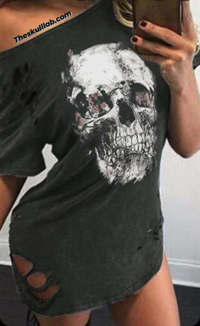 Autumn Loose Skull Printed T-shirt