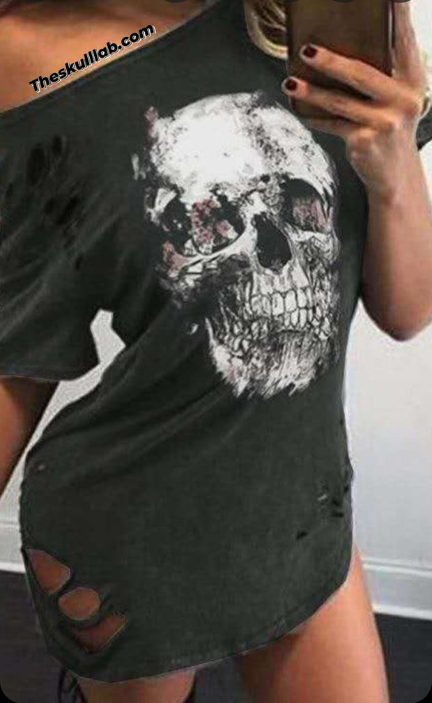 Autumn Loose Skull Printed T-shirt