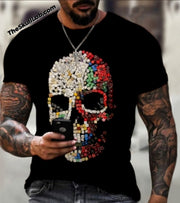 Skull 3D Printing Men's Short Sleeve Dice design Men's Casual