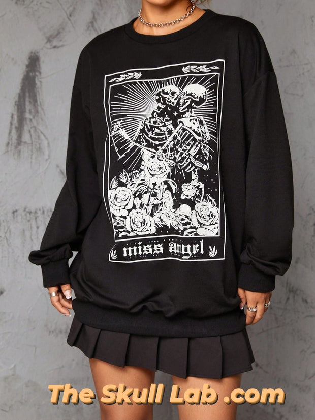 Gothic Court Women's Sweater Retro Rose Skull Long Sweater