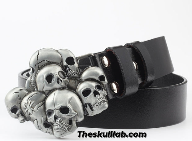Skull Decor Belt Buckle, Pure Leather *6 Styles