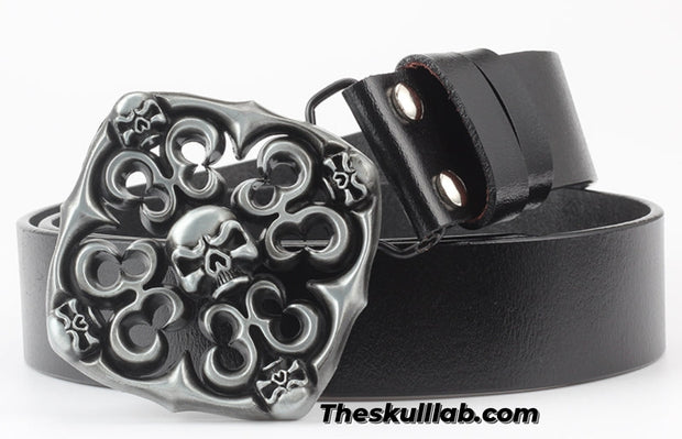 Skull Decor Belt Buckle, Pure Leather *6 Styles