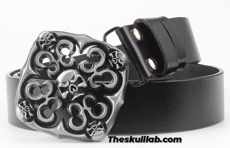 Skull Decor Belt Buckle, Pure Leather *6 Styles