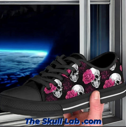 Floral Skull Women's Low Top Shoes