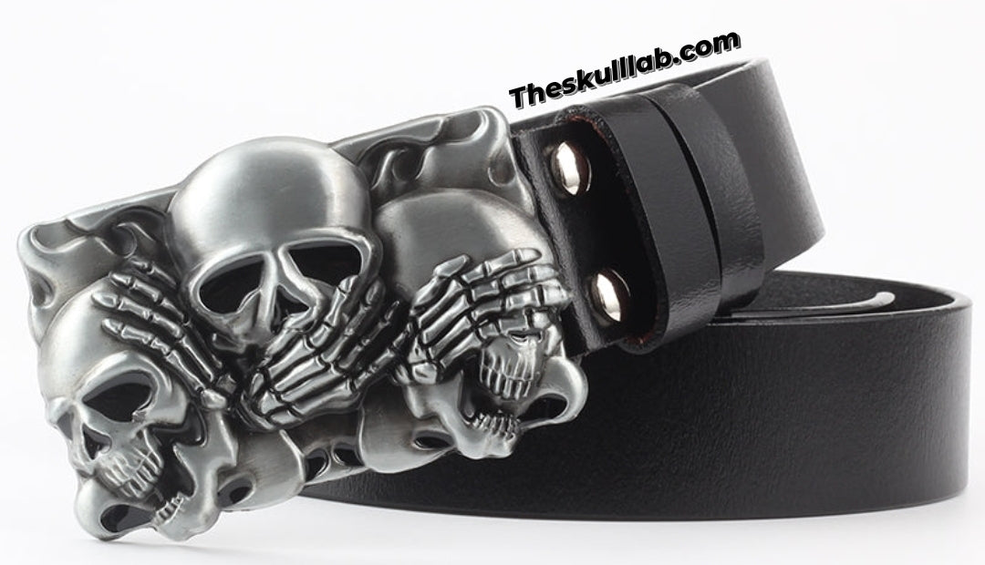 Skull Decor Belt Buckle, Pure Leather *6 Styles